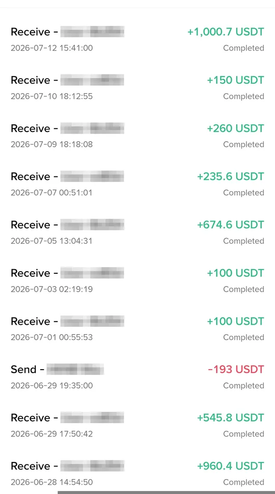 Pagos semanales en USDT recibidos por un vendedor de CODSwiftly